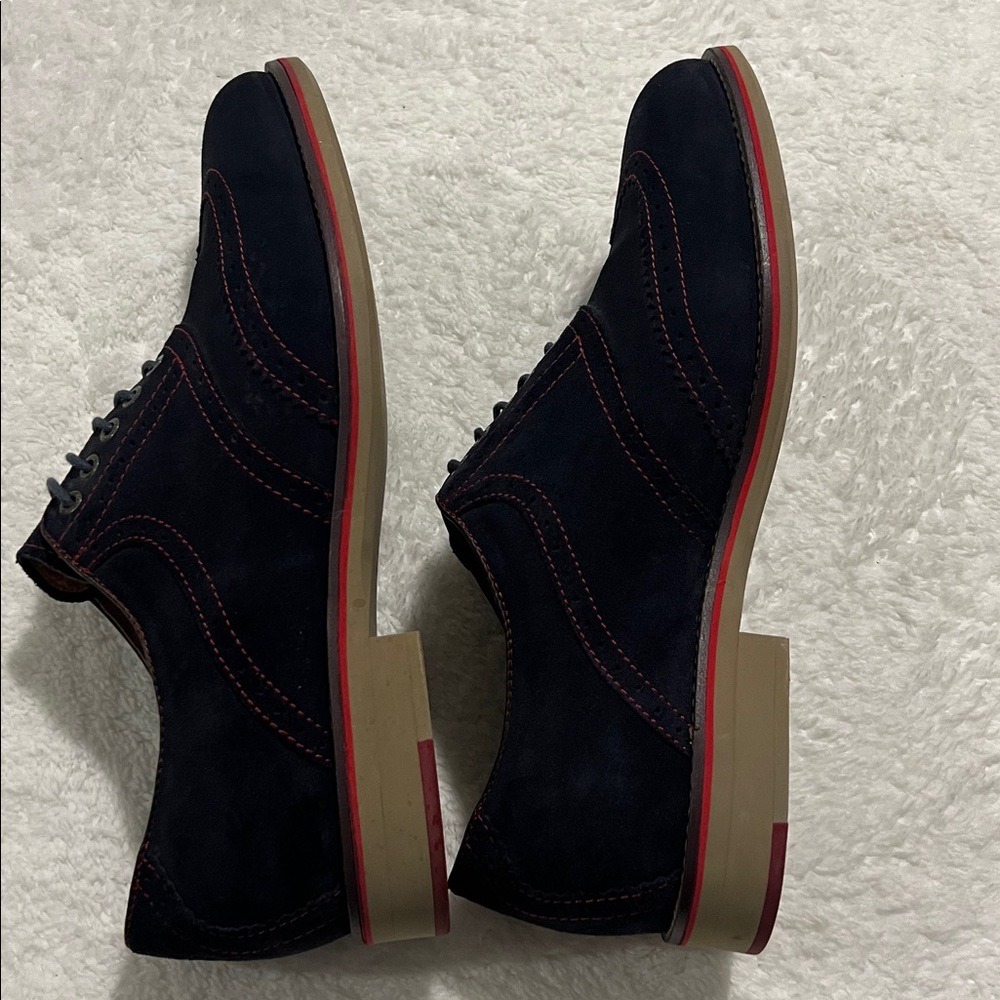 Johnston & Murphy Ellington Wingtip Oxfords Men's Size 12M Navy Blue Suede - Picture 7 of 9